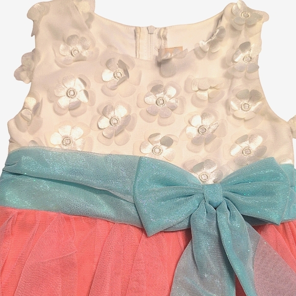 Floral Tulle Dress with Blue Shimmery Bow - Picture 2 of 4